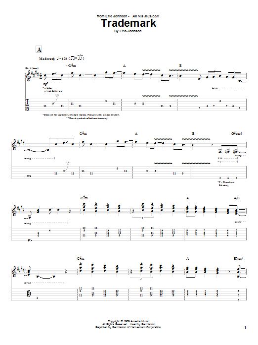 Learn to play Eric Johnson Trademark sheet music for Guitar Tab (Single Guitar) in minutes. Eric Johnson Trademark sheet music notes and chords. Download Printable PDF.