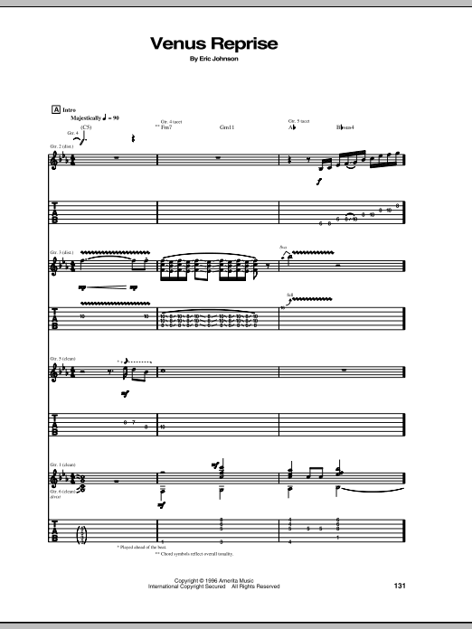 Eric Johnson Venus Reprise sheet music notes and chords. Download Printable PDF.