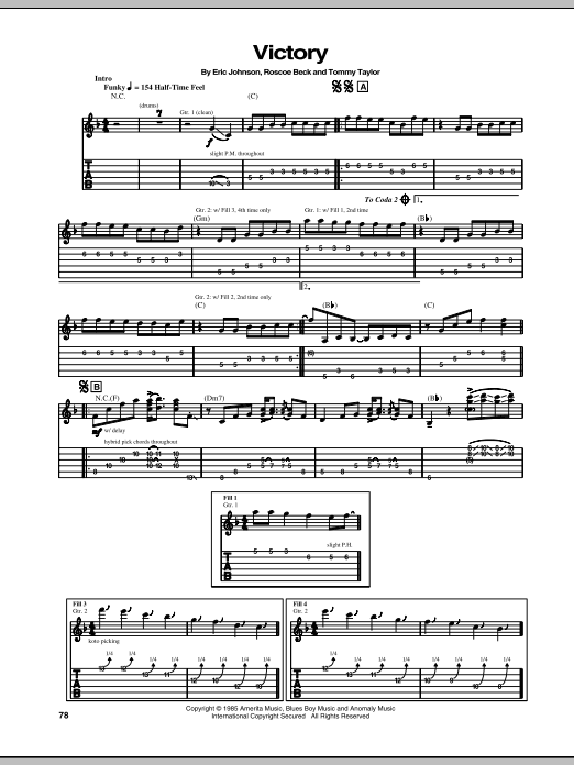 Learn to play Eric Johnson Victory sheet music for Guitar Tab (Single Guitar) in minutes. Eric Johnson Victory sheet music notes and chords. Download Printable PDF.