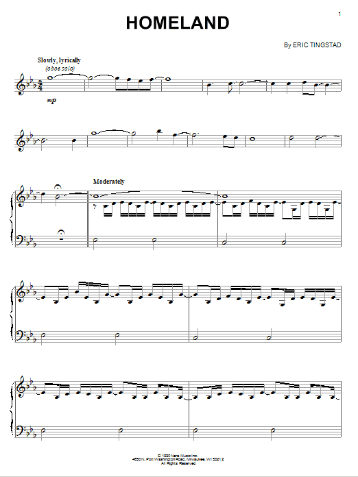 Eric Tingstad Homeland sheet music notes and chords. Download Printable PDF.