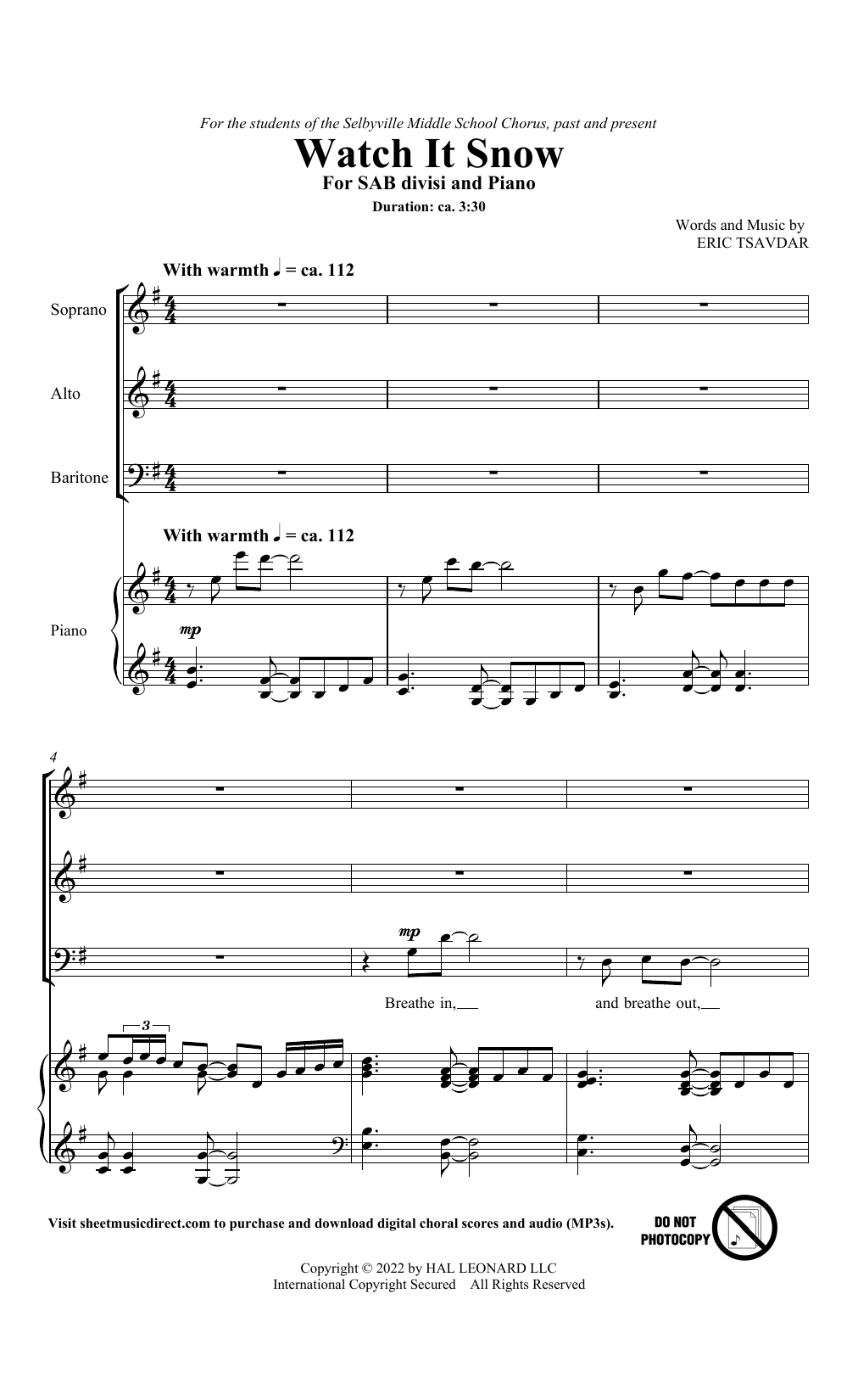 Eric Tsavdar Watch It Snow sheet music notes and chords. Download Printable PDF.