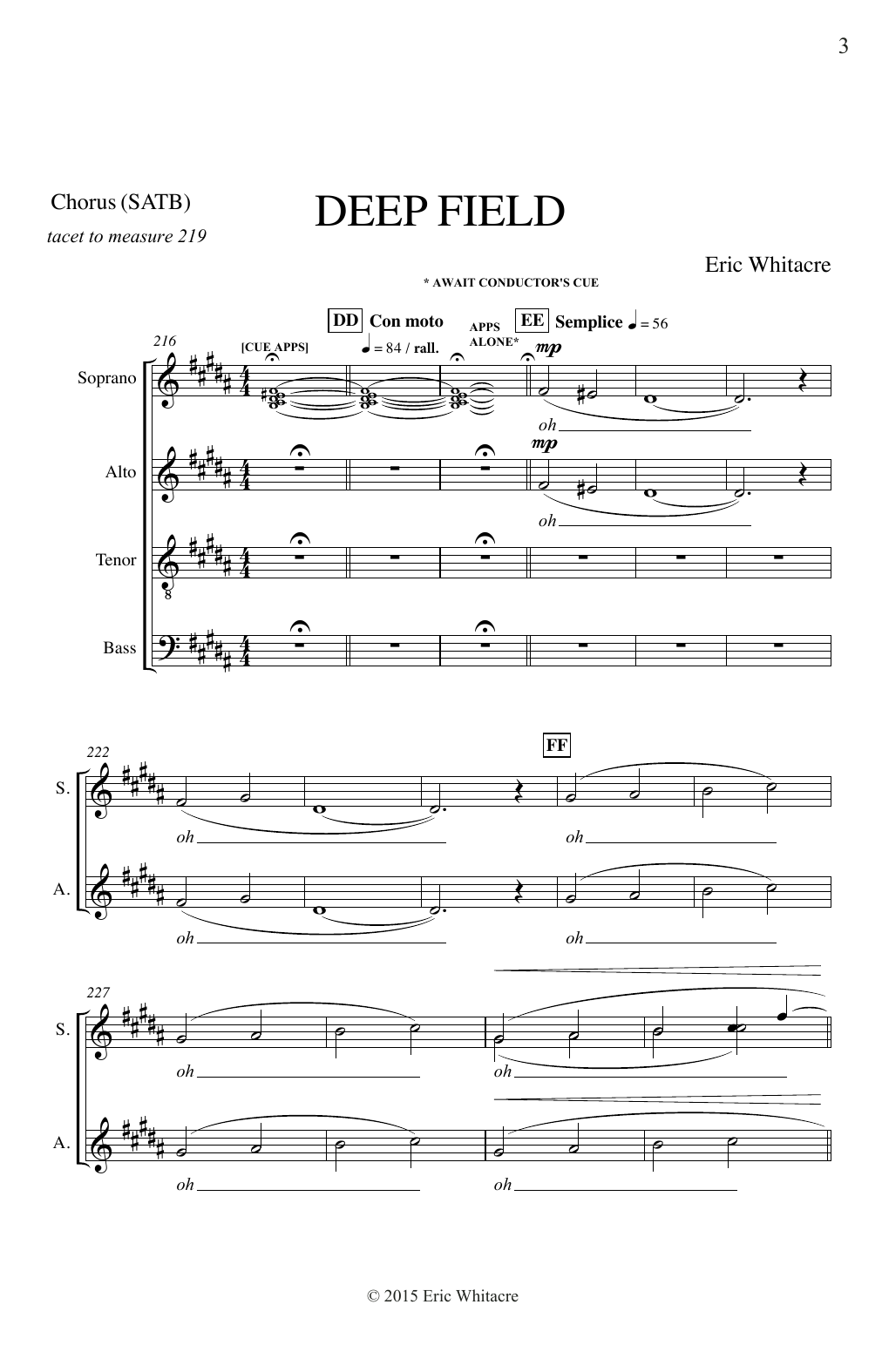 Eric Whitacre Deep Field sheet music notes and chords. Download Printable PDF.