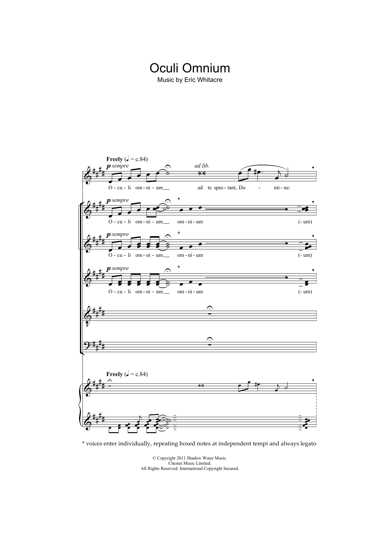 Eric Whitacre Oculi Omnium sheet music notes and chords. Download Printable PDF.