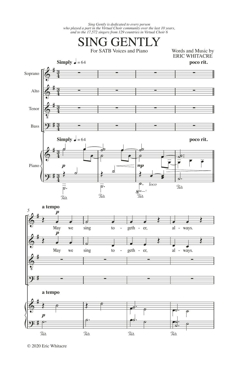 Eric Whitacre Sing Gently sheet music notes and chords. Download Printable PDF.