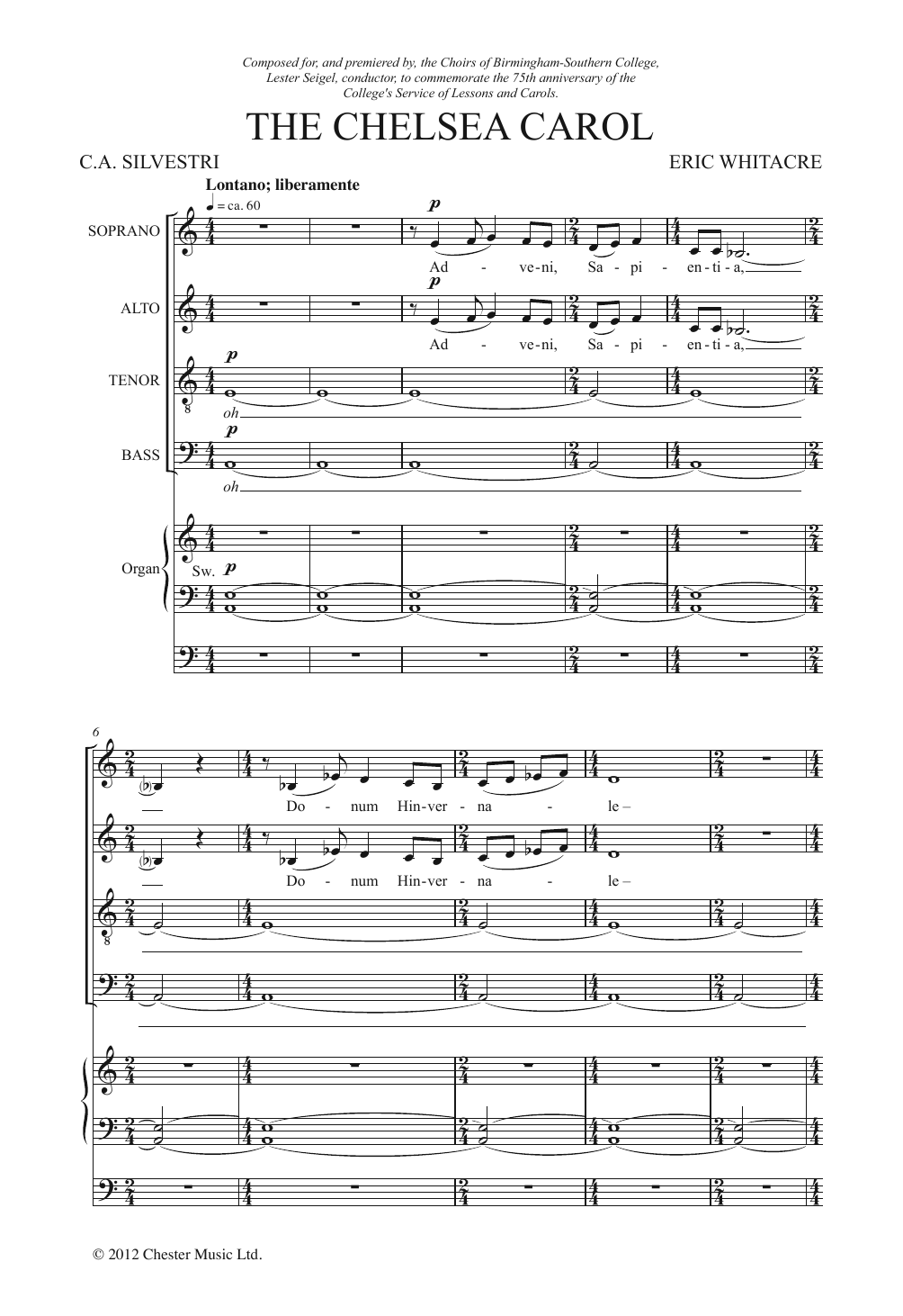 Eric Whitacre The Chelsea Carol sheet music notes and chords. Download Printable PDF.