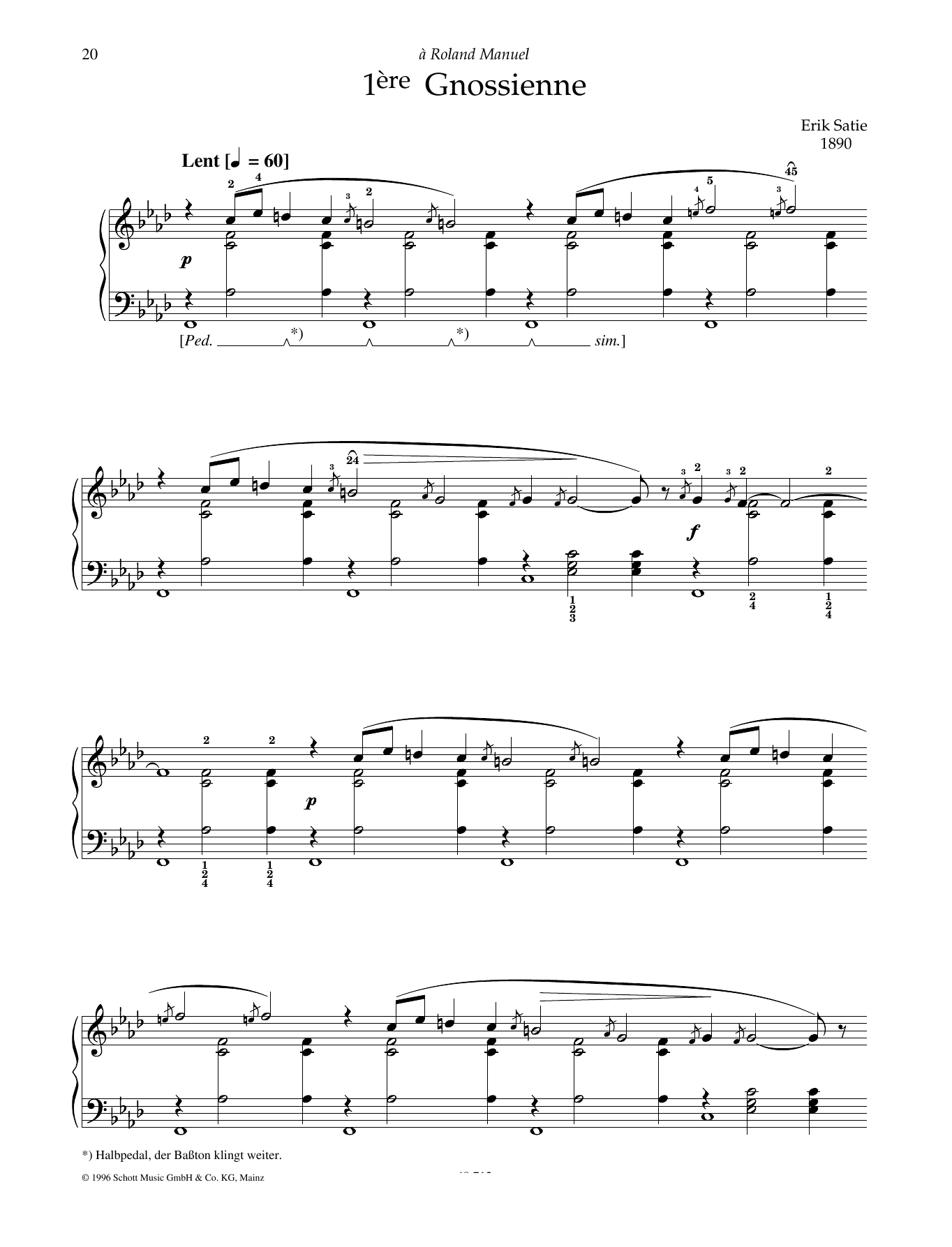 Erik Satie 1ere Gnossienne sheet music notes and chords. Download Printable PDF.