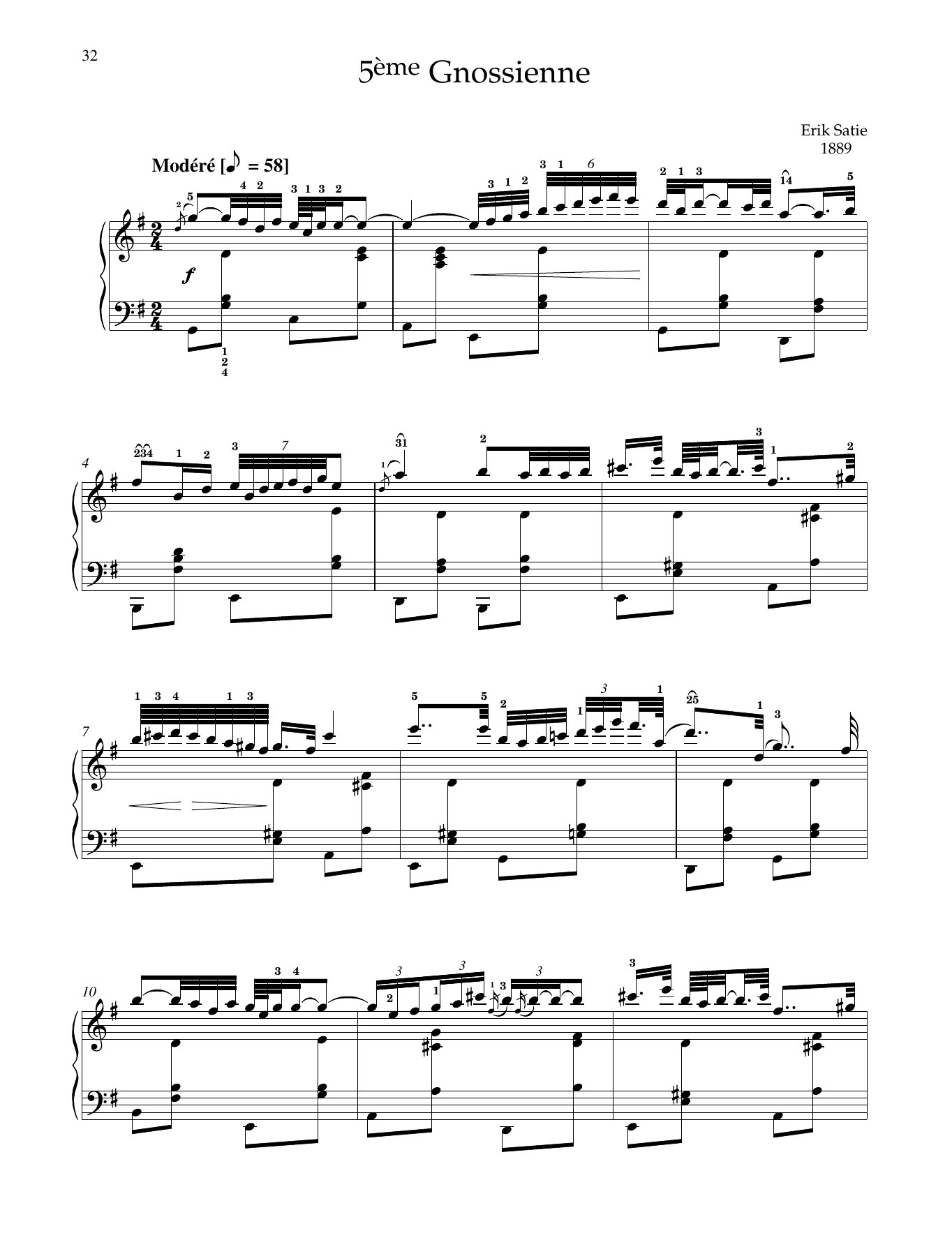 Erik Satie 5ème Gnossienne sheet music notes and chords. Download Printable PDF.