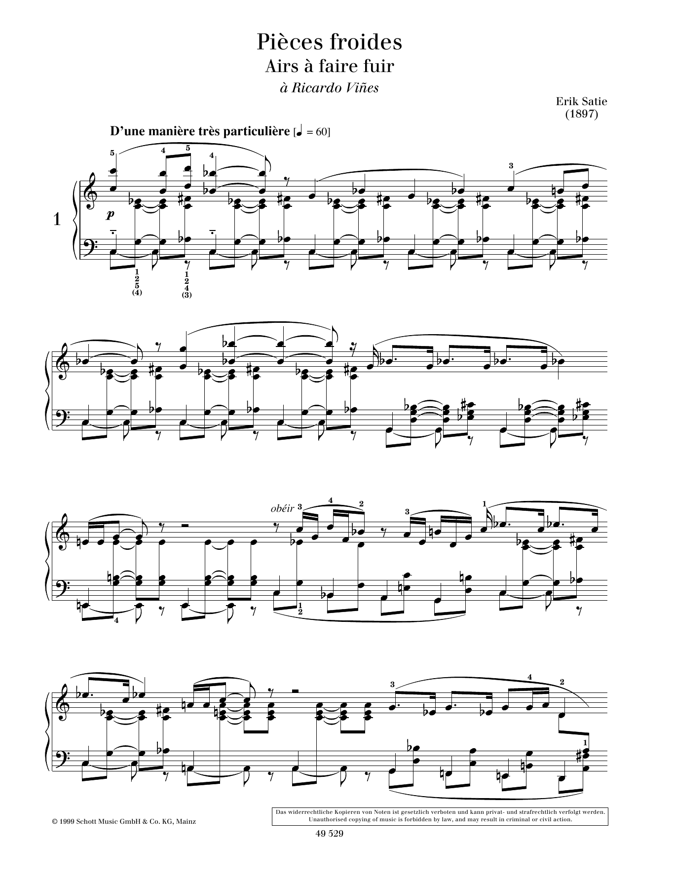 Learn to play Erik Satie Air à faire fuir No. 1 sheet music for Piano Solo in minutes. Price: 6.9900$ Erik Satie Air à faire fuir No. 1 sheet music notes and chords arranged for Piano Solo