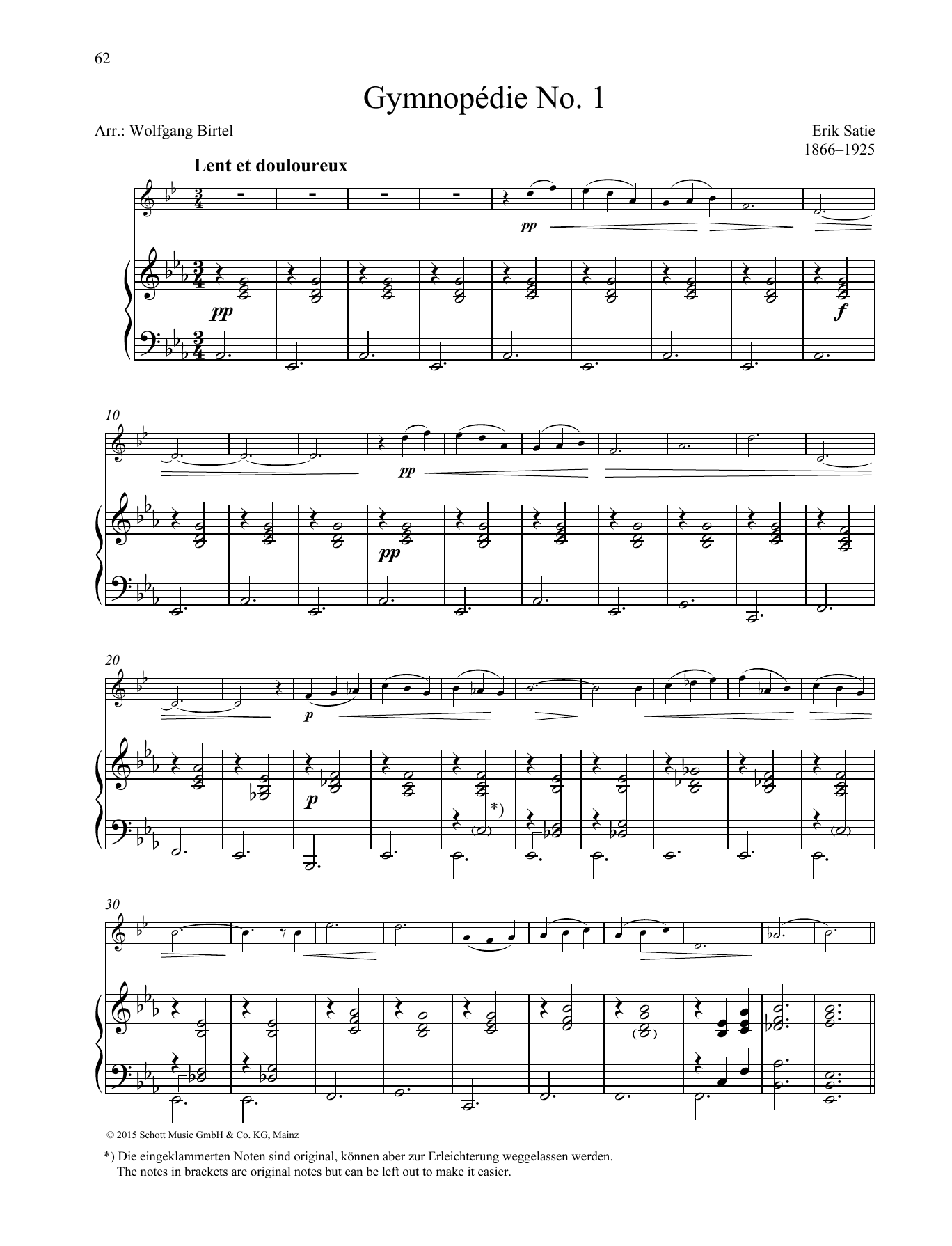 Erik Satie Gymnopédie No. 1 sheet music notes and chords. Download Printable PDF.