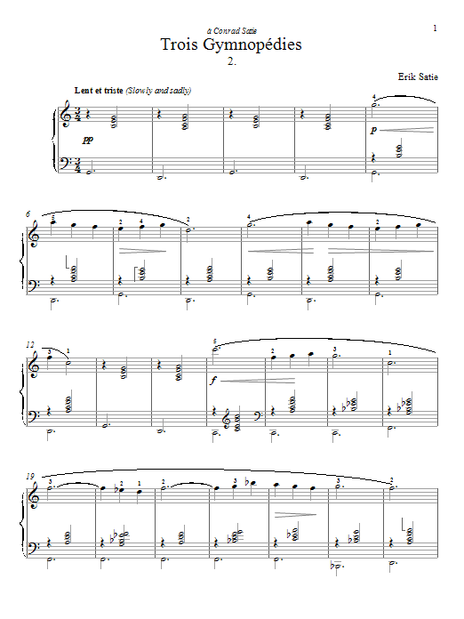 Erik Satie Gymnopedie Sheet Music Notes Chords Download Printable 