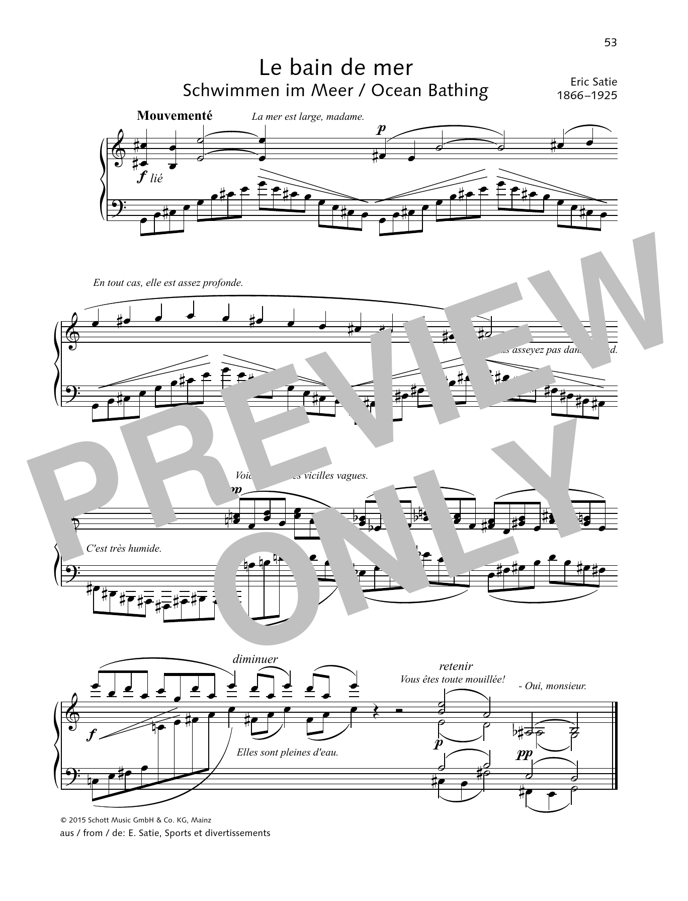 Erik Satie Ocean Bathing sheet music notes and chords. Download Printable PDF.