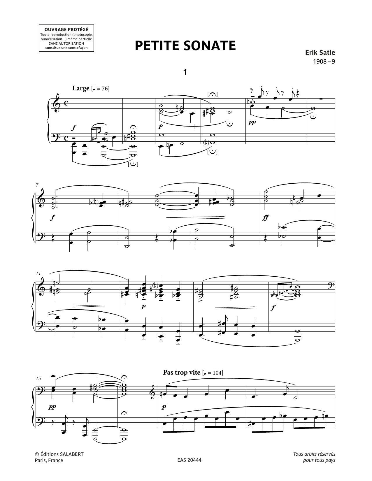 Erik Satie Petite Sonate sheet music notes and chords. Download Printable PDF.