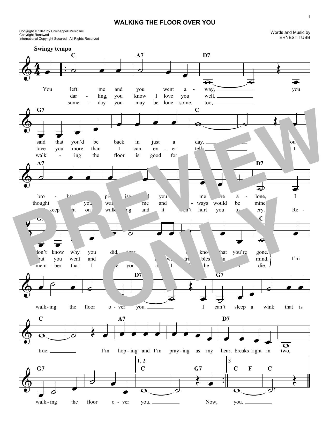 Ernest Tubb Walking The Floor Over You sheet music notes and chords. Download Printable PDF.