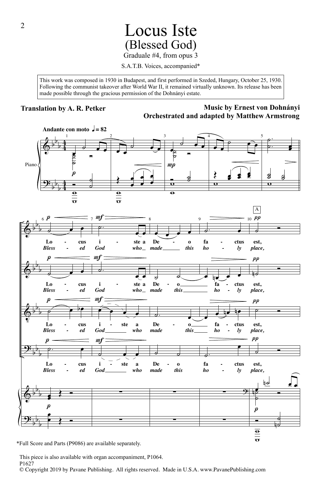 Learn to play Ernest von Dohnányi Locus Iste (Blessed God) (Graduale #4, from Opus 3) (adapted by Matthew Armstrong) sheet music for SATB Choir in minutes. Price: 3.9900$ Ernest von Dohnányi Locus Iste (Blessed God) (Graduale #4, from Opus 3) (adapted by Matthew Armstrong) sheet music notes and chords arranged for SATB Choir