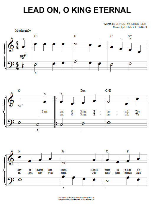 Learn to play Ernest W. Shurtleff Lead On, O King Eternal sheet music for Big Note Piano in minutes. Price: 6.9900$ Ernest W. Shurtleff Lead On, O King Eternal sheet music notes and chords arranged for Big Note Piano