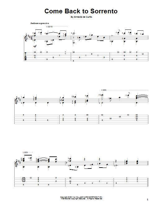 Ernesto DeCurtis Come Back To Sorrento sheet music notes and chords. Download Printable PDF.