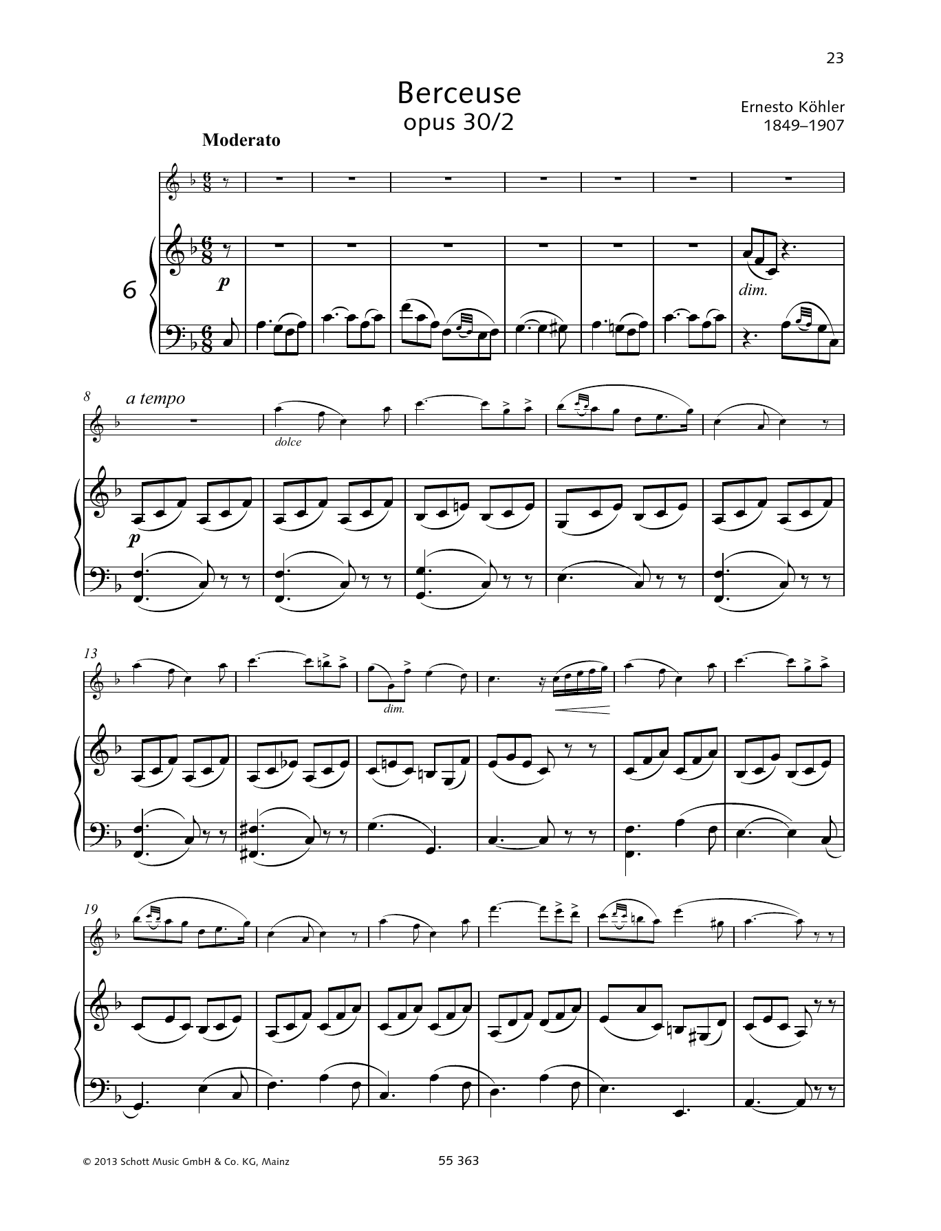 Ernesto Kohler Berceuse sheet music notes and chords. Download Printable PDF.