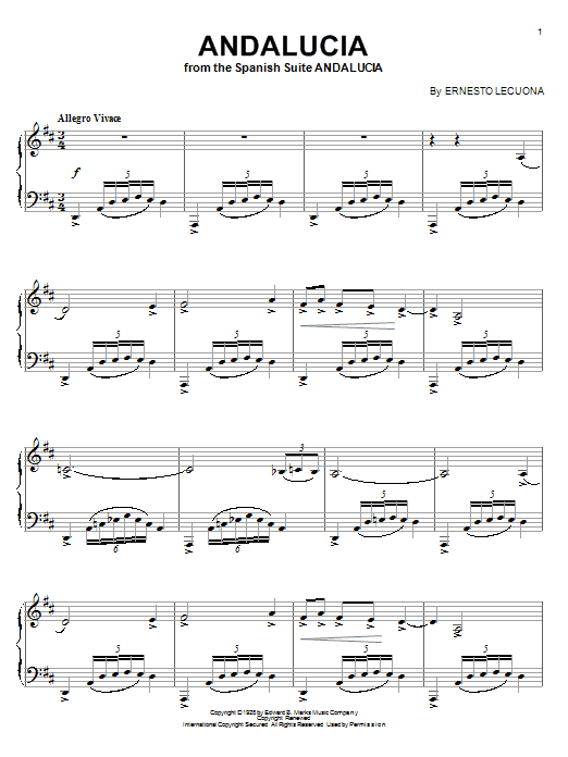 Ernesto Lecuona Andalucia sheet music notes and chords. Download Printable PDF.