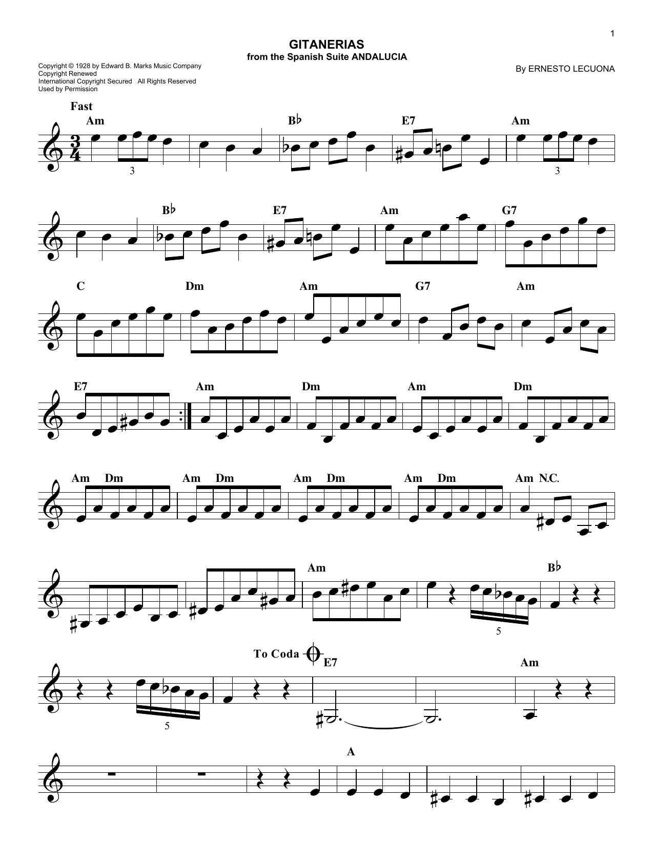 Ernesto Lecuona Gitanerias sheet music notes and chords. Download Printable PDF.