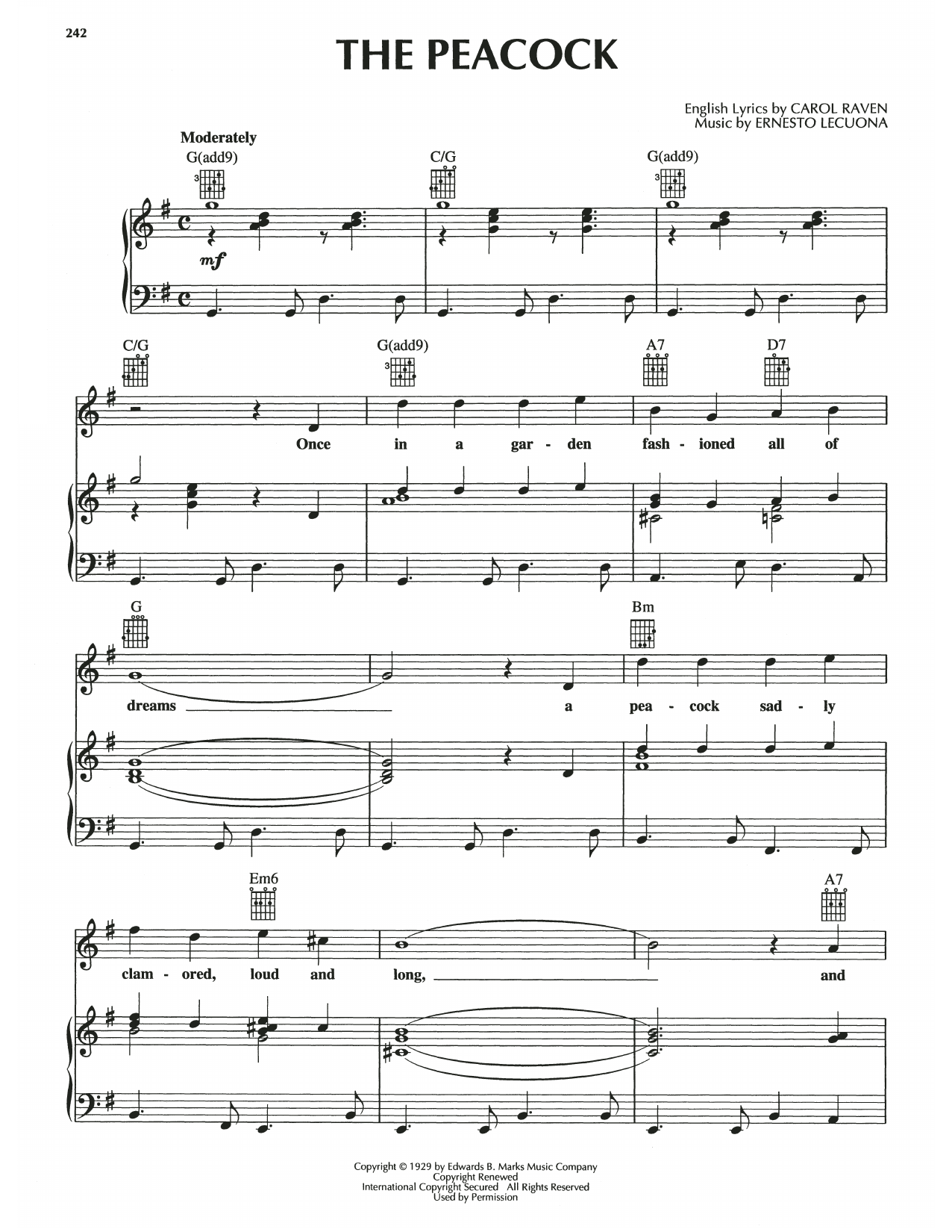 Ernesto Lecuona The Peacock sheet music notes and chords. Download Printable PDF.