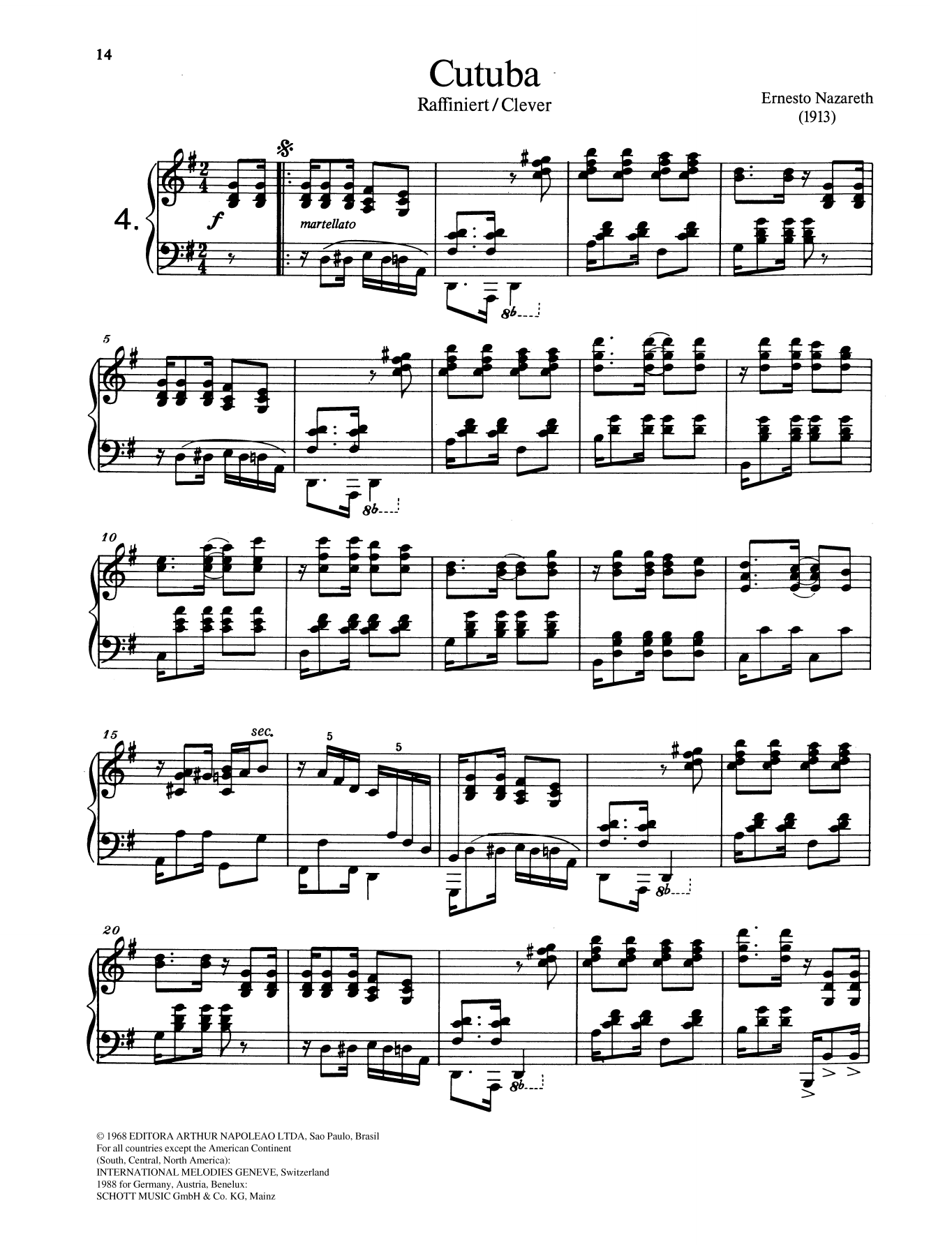 Ernesto Nazareth Cutuba sheet music notes and chords. Download Printable PDF.