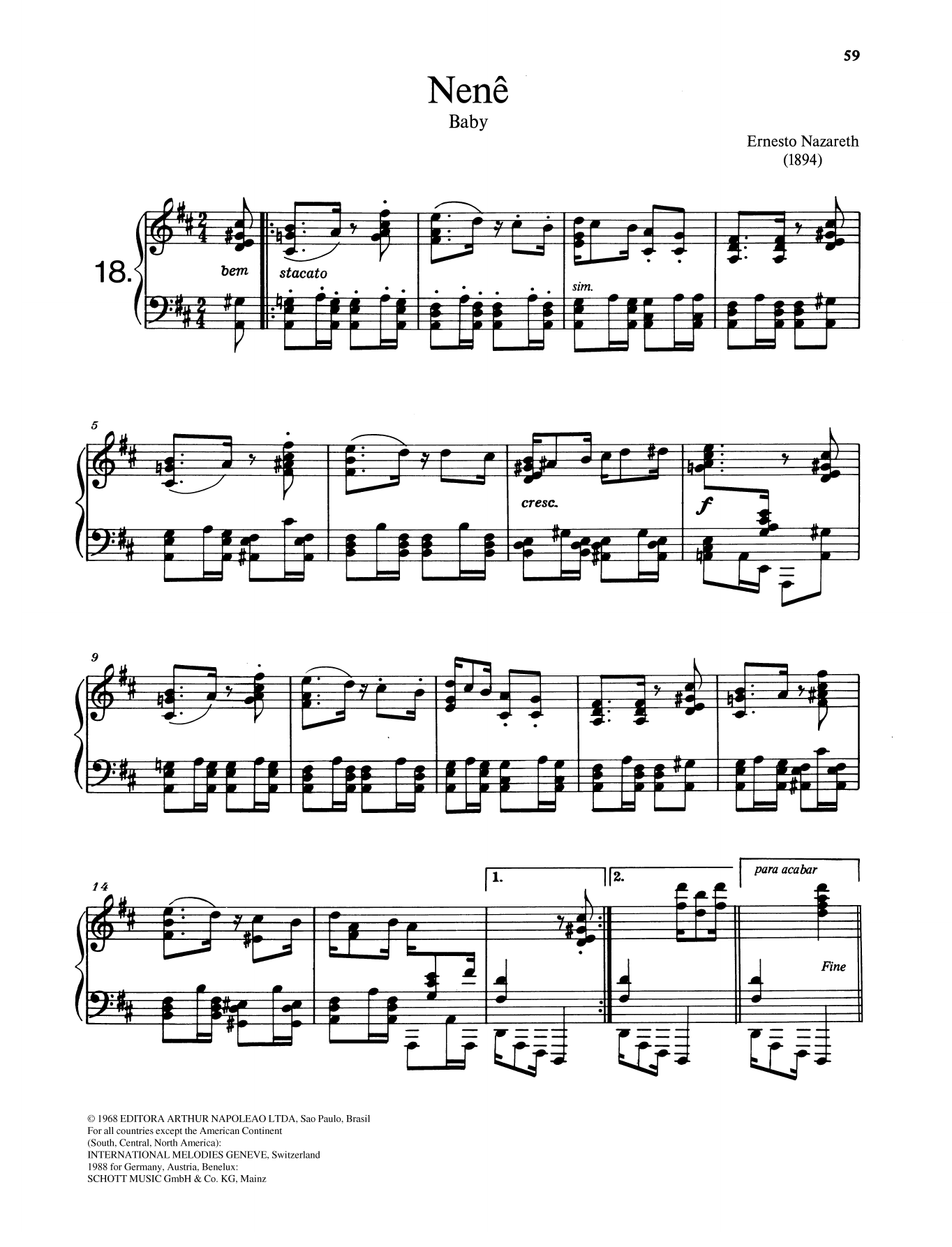 Learn to play Ernesto Nazareth Nenê sheet music for Piano Solo in minutes. Price: 6.9900$ Ernesto Nazareth Nenê sheet music notes and chords arranged for Piano Solo