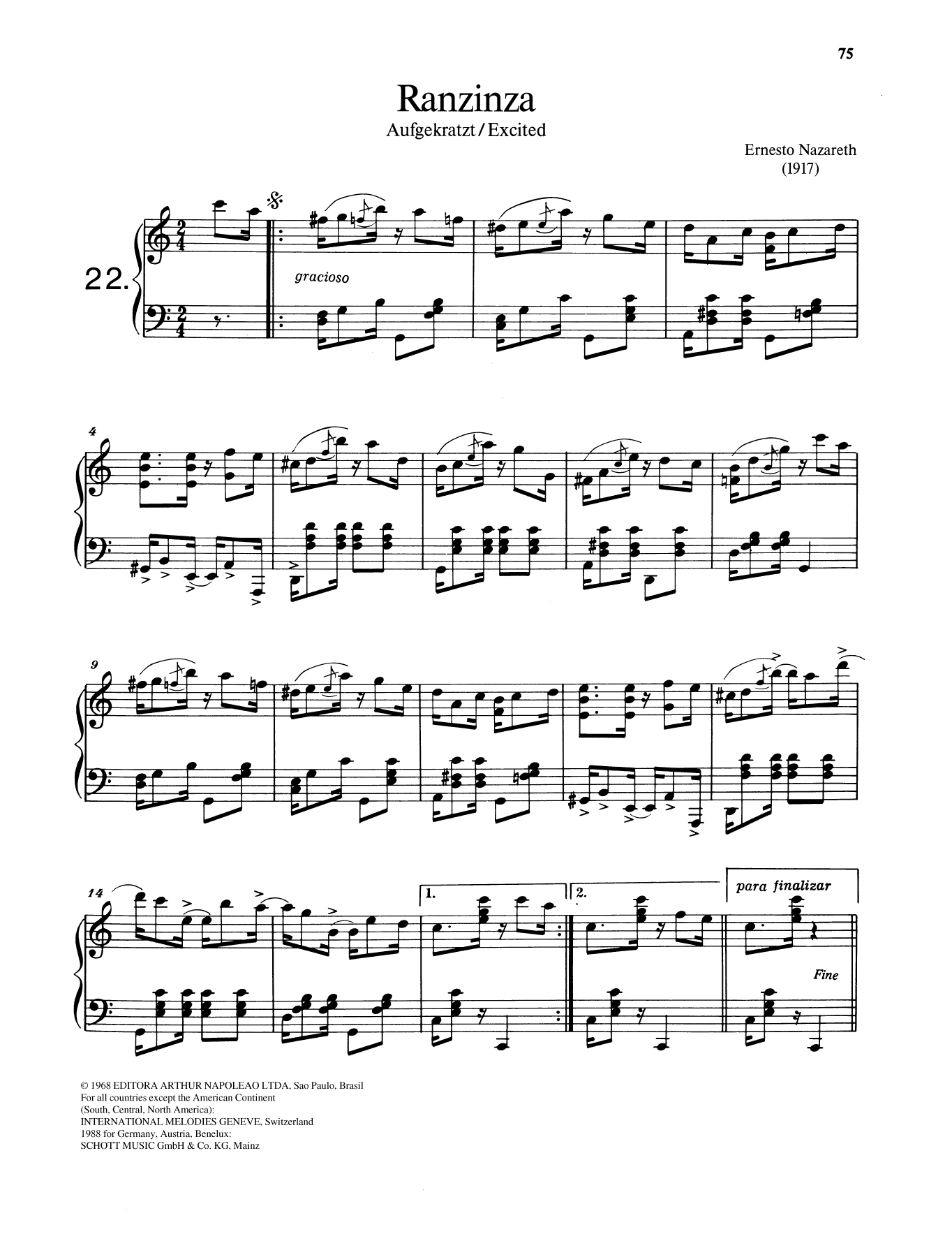 Learn to play Ernesto Nazareth Ranzinza sheet music for Piano Solo in minutes. Price: 6.9900$ Ernesto Nazareth Ranzinza sheet music notes and chords arranged for Piano Solo