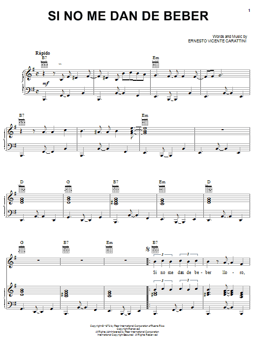 Ernesto Vicente Carattini Si No Me Dan De Beber sheet music notes and chords. Download Printable PDF.