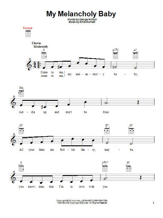 Ernie Burnett My Melancholy Baby sheet music notes and chords. Download Printable PDF.