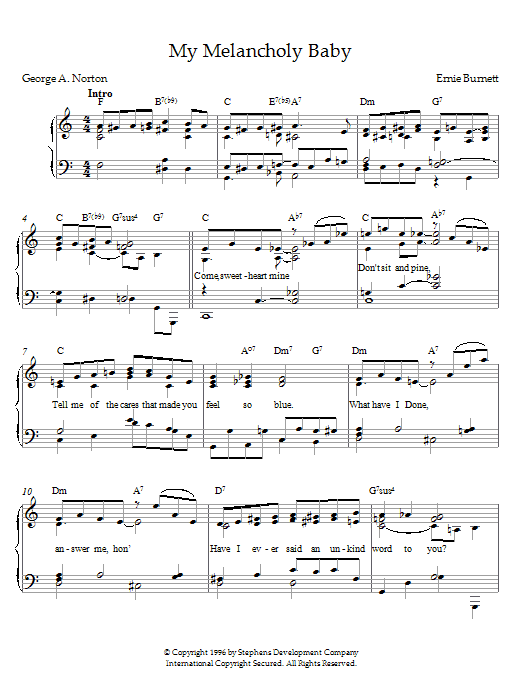 Ernie Burnett My Melancholy Baby sheet music notes and chords. Download Printable PDF.