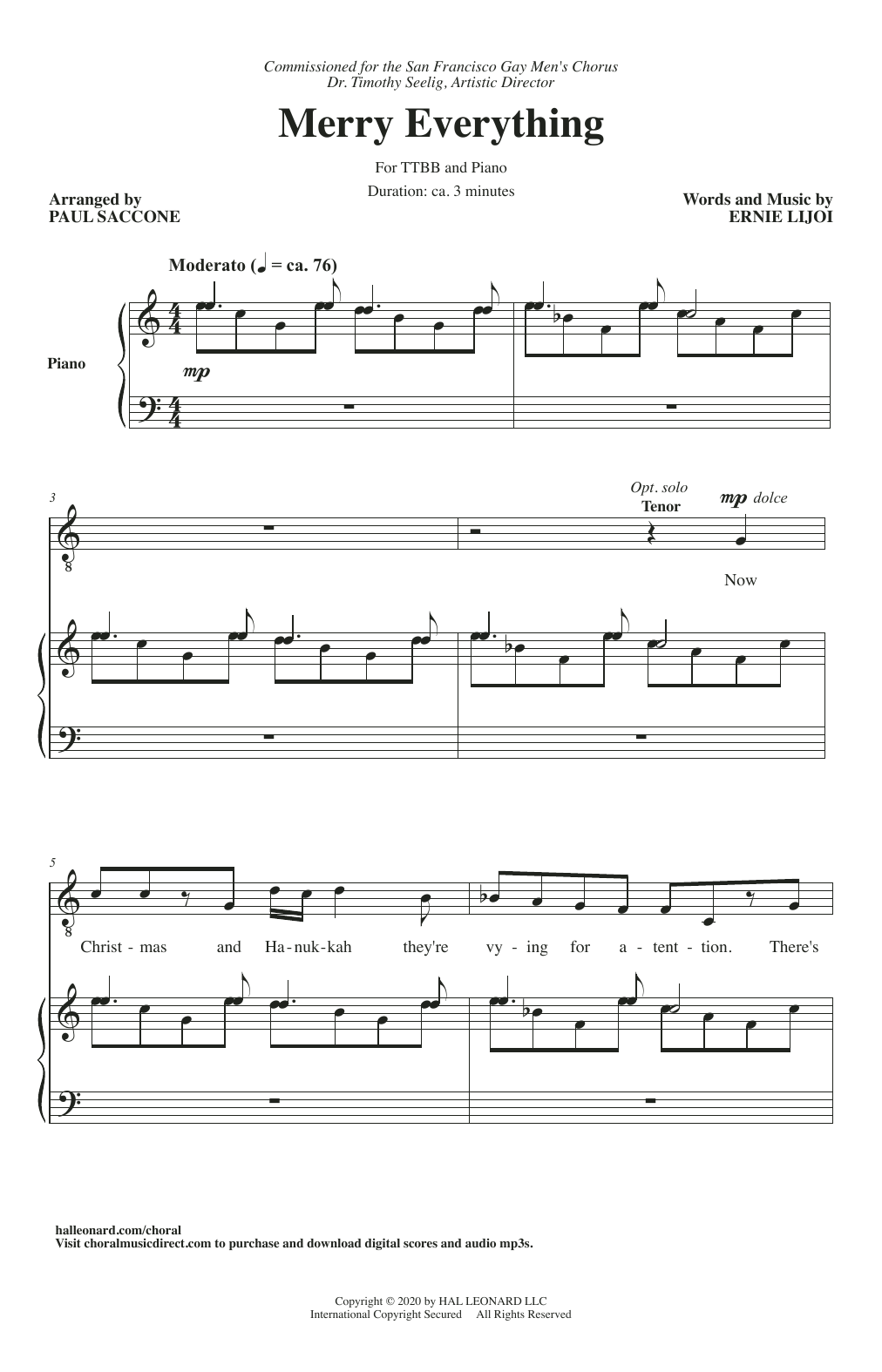 Learn to play Ernie Lijoi Merry Everything (arr. Paul Saccone) sheet music for SATB Choir in minutes. Price: 3.9900$ Ernie Lijoi Merry Everything (arr. Paul Saccone) sheet music notes and chords arranged for SATB Choir