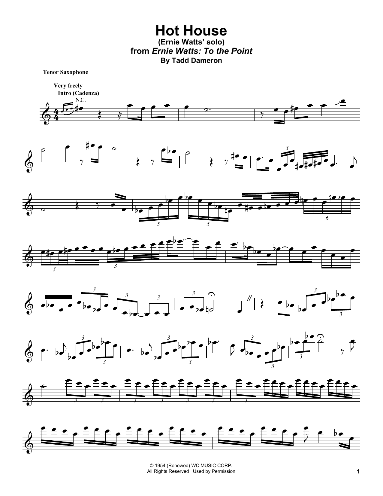 Ernie Watts Hot House sheet music notes and chords. Download Printable PDF.