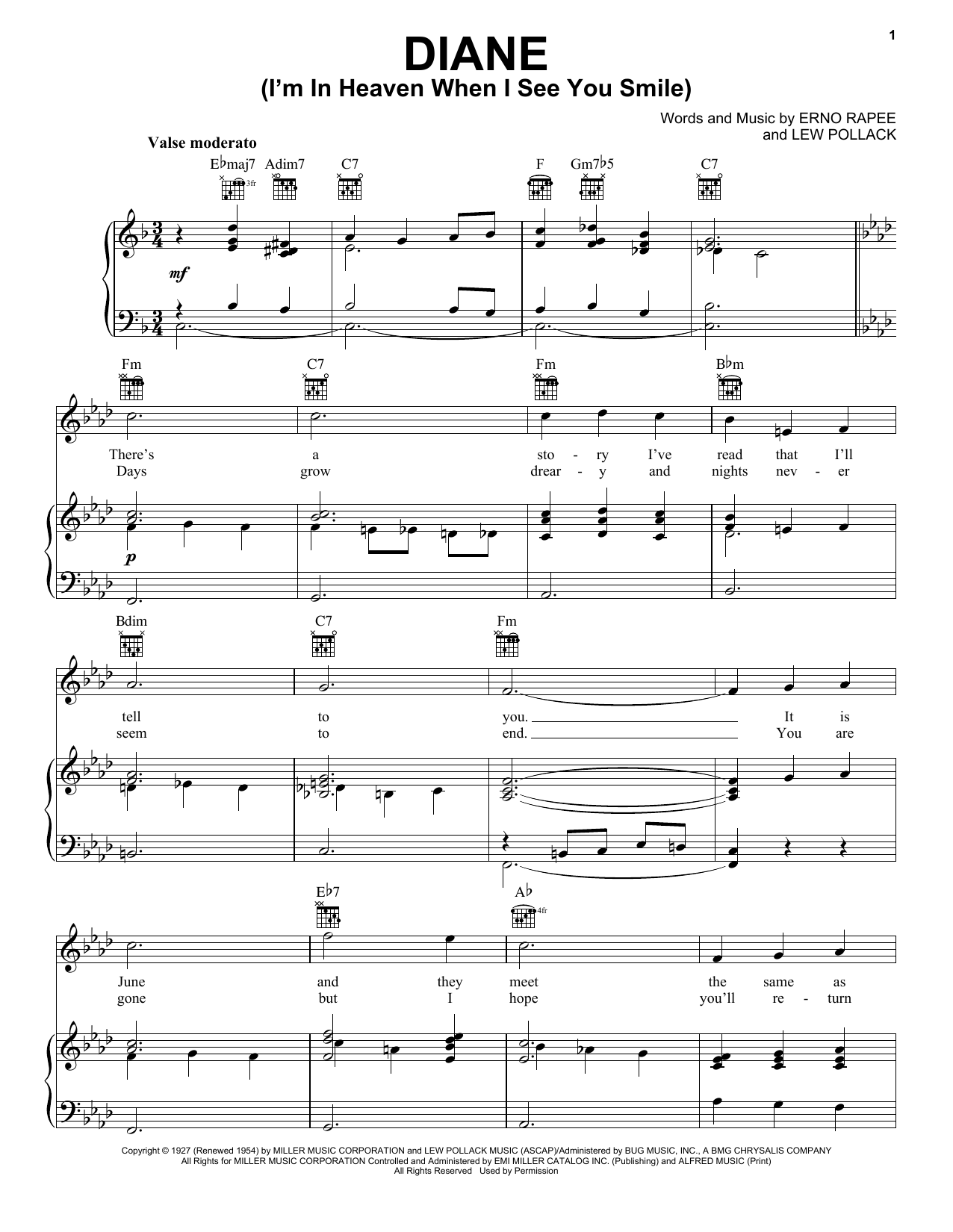 Erno Rapee Diane sheet music notes and chords. Download Printable PDF.