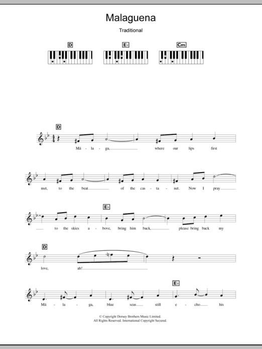 Connie Francis Malaguena sheet music notes and chords. Download Printable PDF.