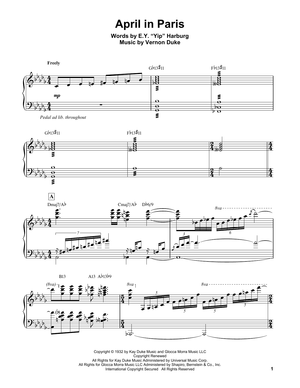 Erroll Garner April In Paris sheet music notes and chords. Download Printable PDF.