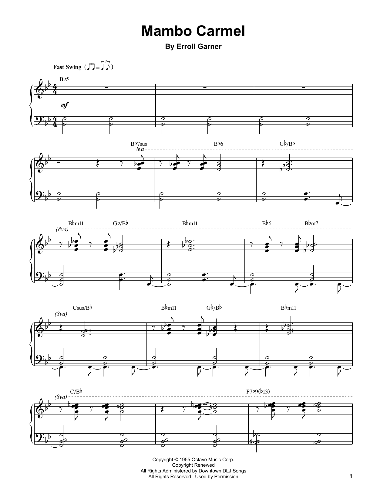 Erroll Garner Mambo Carmel sheet music notes and chords. Download Printable PDF.