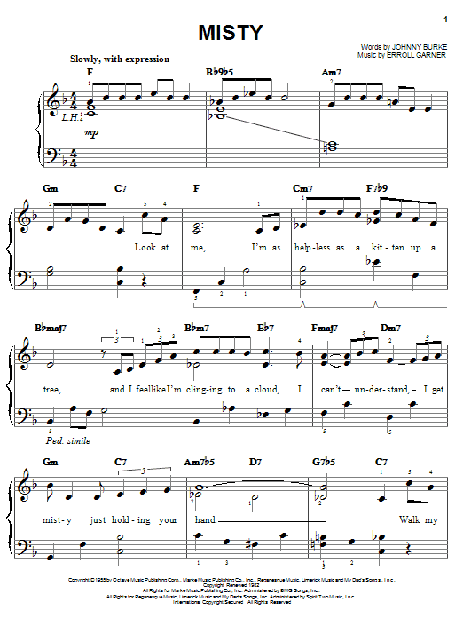 Erroll Garner Misty sheet music notes and chords. Download Printable PDF.