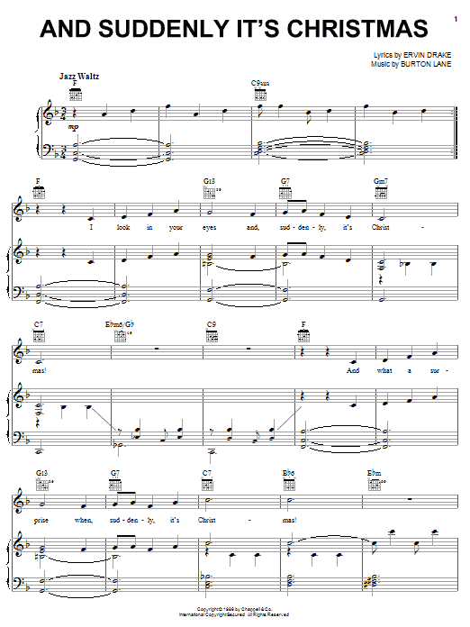 Learn to play Ervin Drake And Suddenly It's Christmas sheet music for Piano, Vocal & Guitar (Right-Hand Melody) in minutes. Ervin Drake And Suddenly It's Christmas sheet music notes and chords. Download Printable PDF.