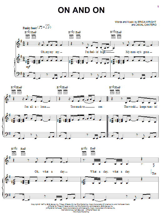 Learn to play Erykah Badu On And On sheet music for Piano, Vocal & Guitar (Right-Hand Melody) in minutes. Erykah Badu On And On sheet music notes and chords