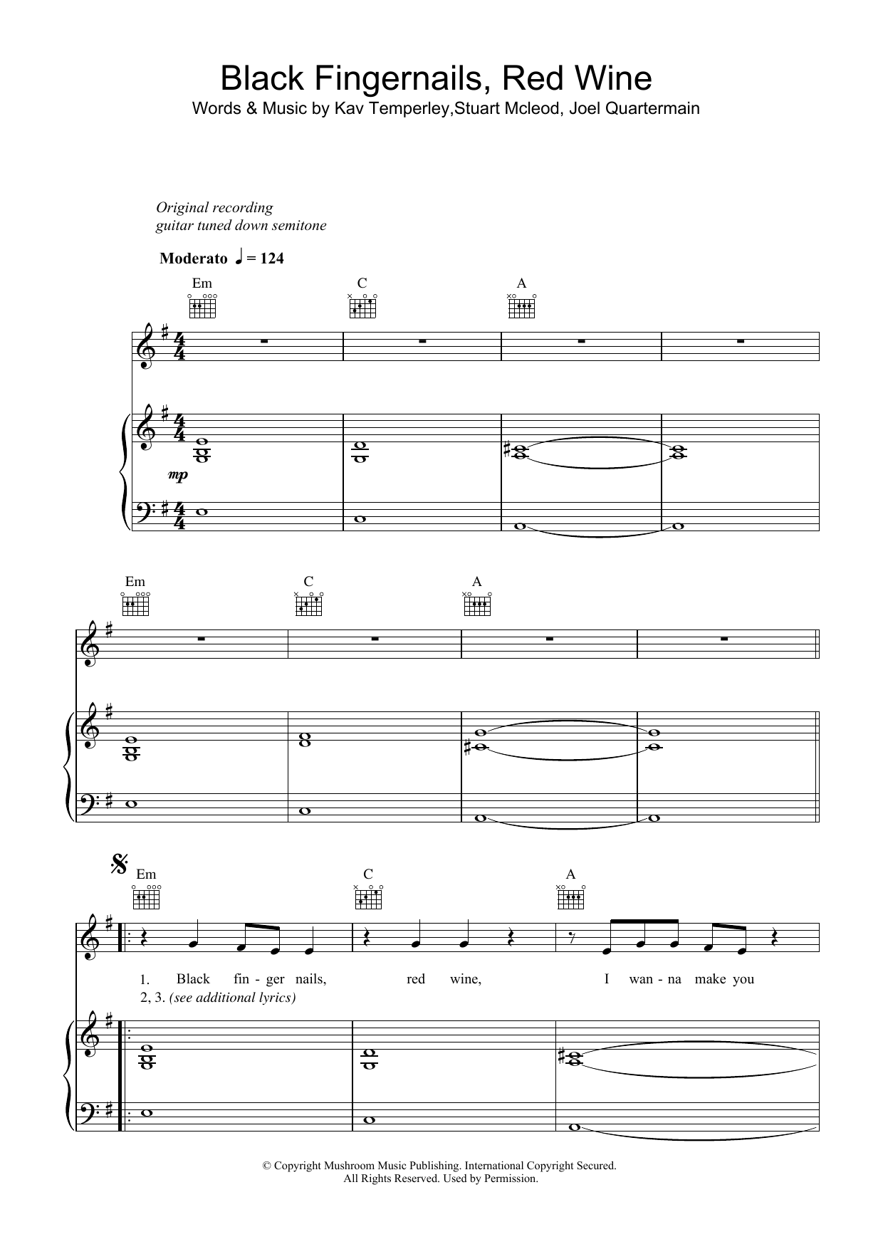 Eskimo Joe "Black Fingernails, Red Wine" Sheet Music PDF Notes, Chords