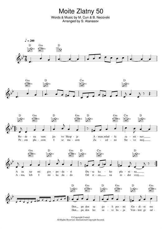 Esma Redzepova Moite Zlatny 50 sheet music notes and chords. Download Printable PDF.