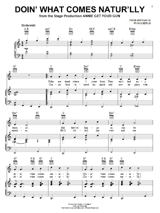 Learn to play Ethel Merman Doin' What Comes Natur'lly sheet music for Easy Piano in minutes. Ethel Merman Doin' What Comes Natur'lly sheet music notes and chords. Download Printable PDF.