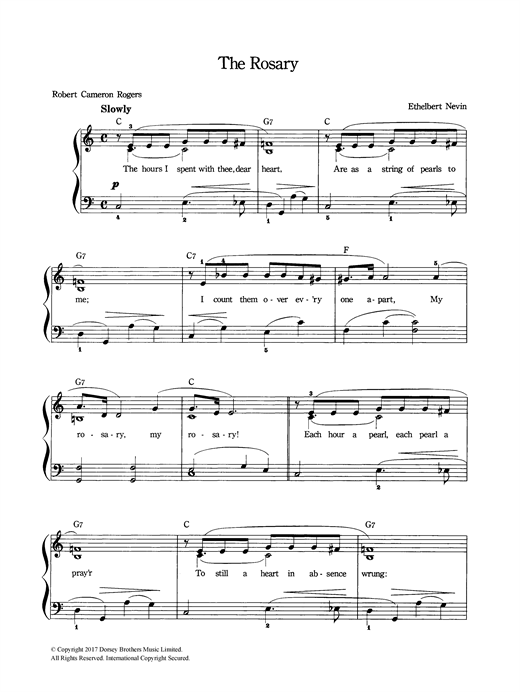 Ethelbert Nevin The Rosary sheet music notes and chords. Download Printable PDF.