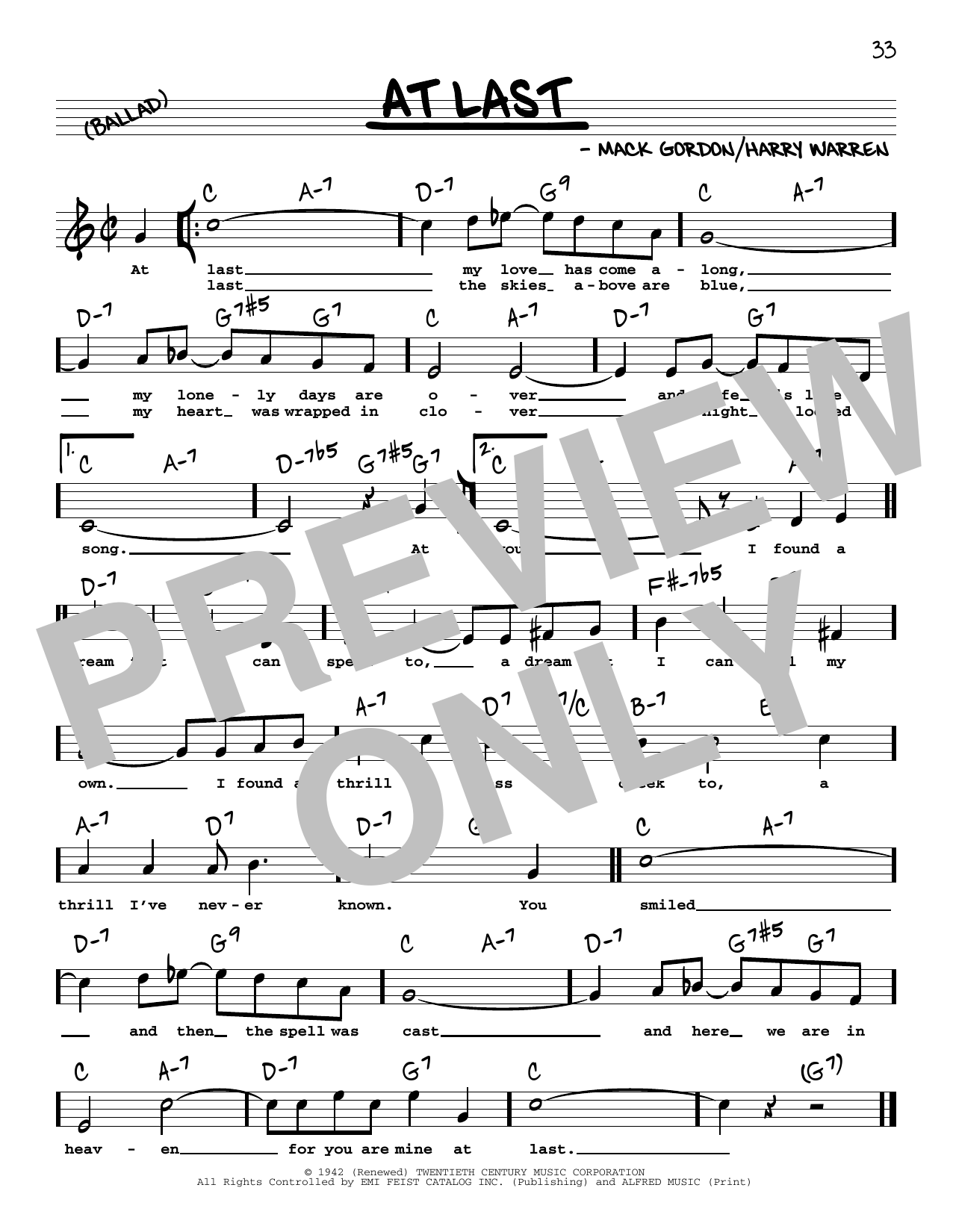 Etta James "At Last (High Voice)" Sheet Music Notes, Chords Download