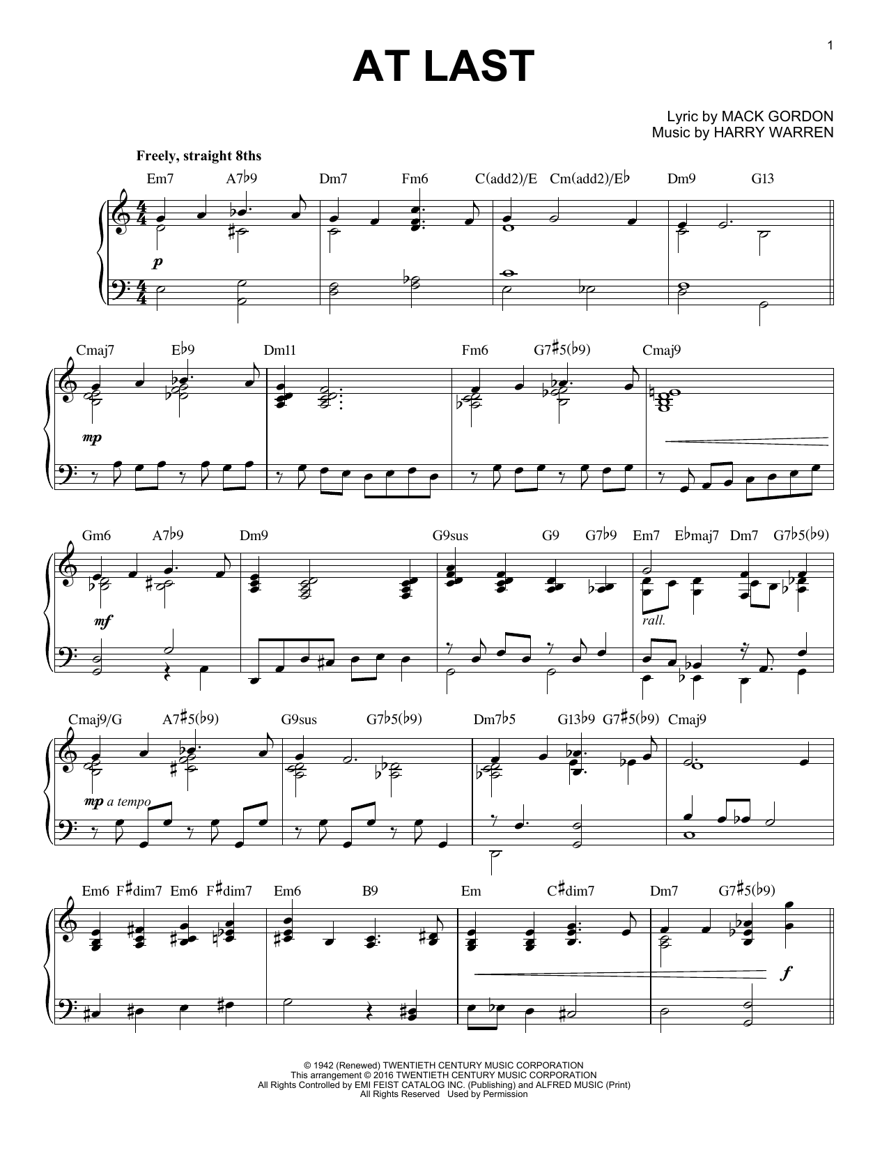 Etta James At Last Jazz Version Arr Brent Edstrom Sheet Music Pdf Notes Chords Love Score Piano Solo Download Printable Sku 171892