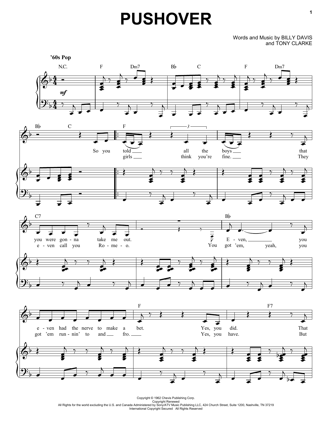 Etta James Pushover sheet music notes and chords. Download Printable PDF.