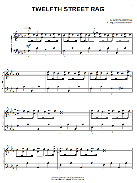 Euday L. Bowman Twelfth Street Rag sheet music notes and chords. Download Printable PDF.