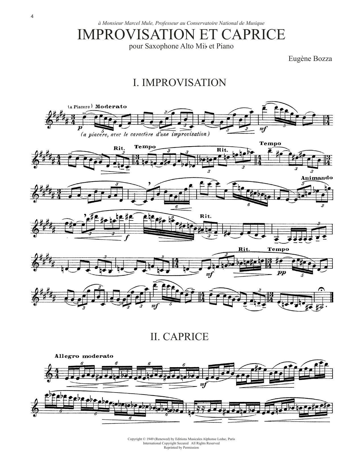 Eugene Bozza Improvisation Et Caprice sheet music notes and chords. Download Printable PDF.