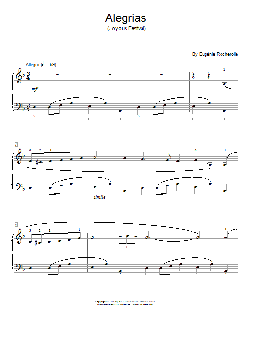 Eugénie Rocherolle Alegrias sheet music notes and chords. Download Printable PDF.