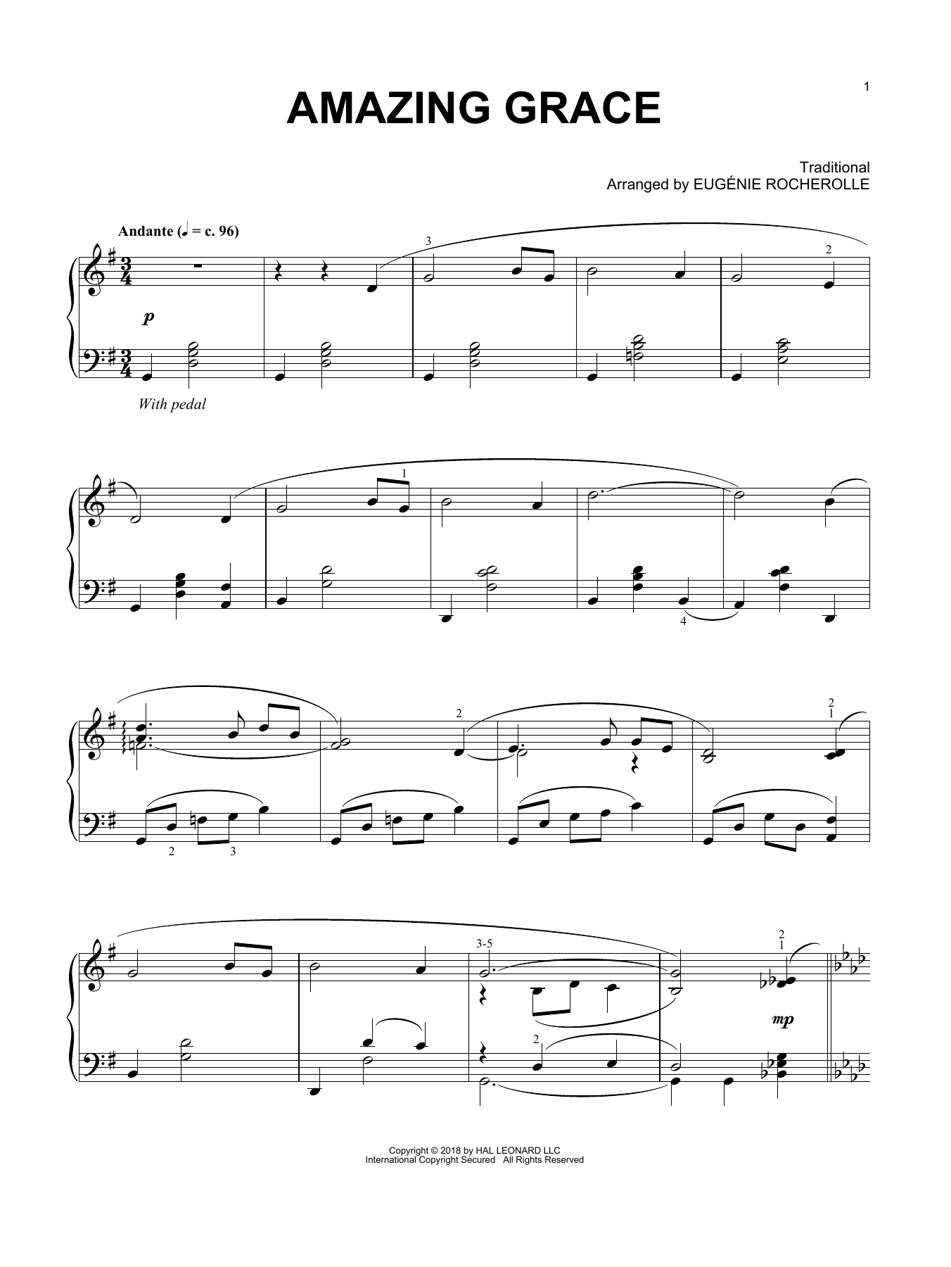 Eugénie Rocherolle Amazing Grace (arr. Eugénie Rocherolle) sheet music notes and chords. Download Printable PDF.
